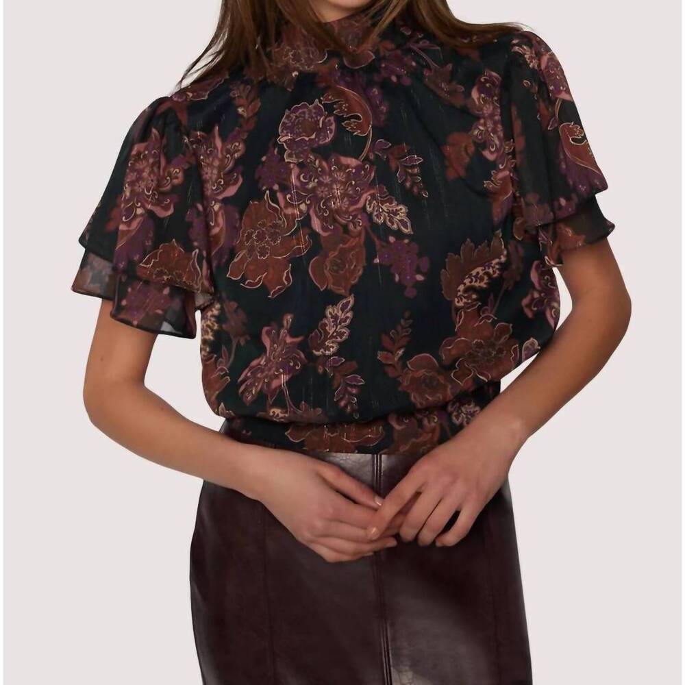 NEW MINT EXCLUSIVES whispers of bohemia top in black-plum-floral